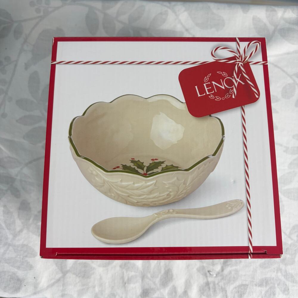 Lenox Hosting the Holidays Carved Dip Bowl and Spoon Christmas Decor